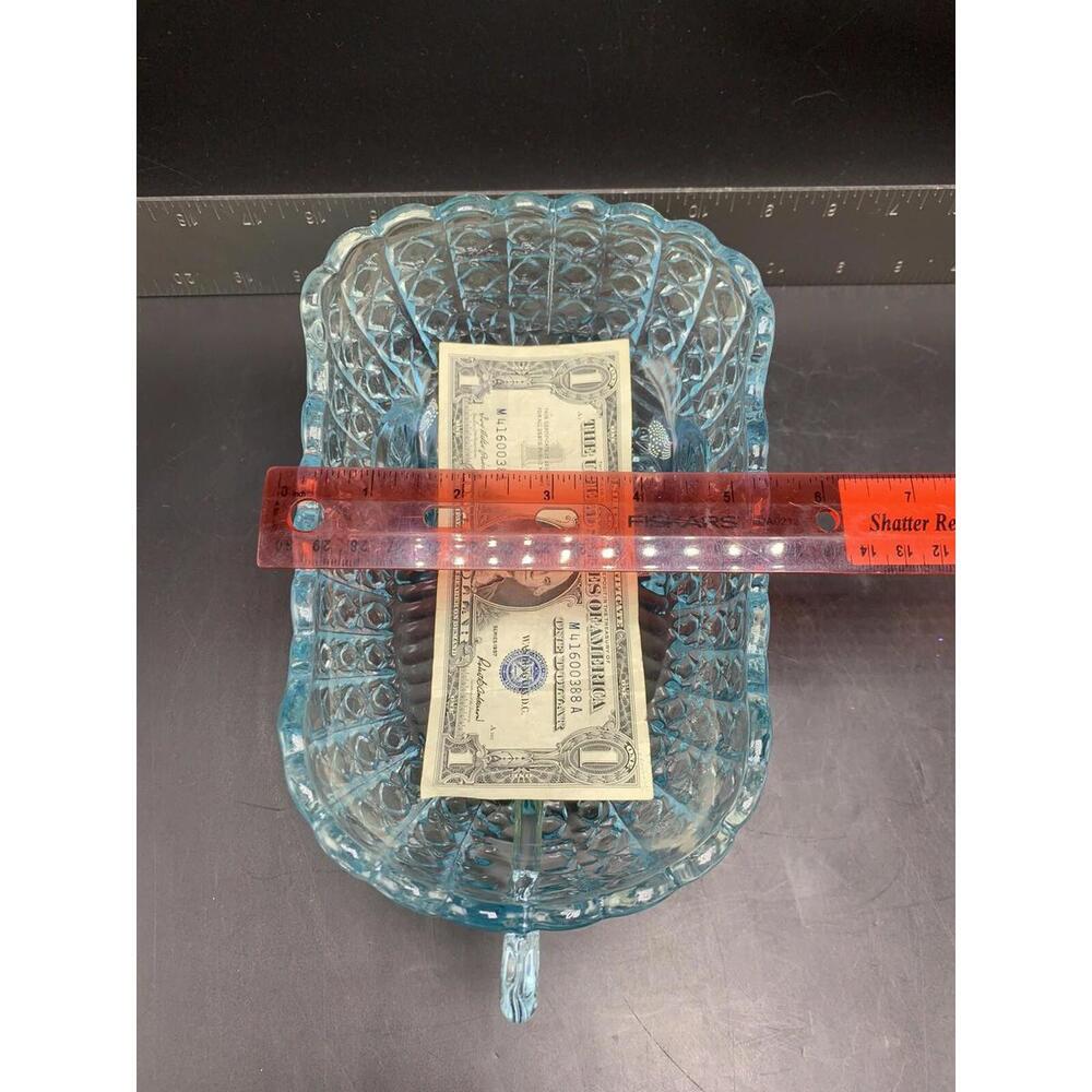 Vintage McKee Glass Daisy Button Aqua Blue Baby Carriage Coach Bowl Candy Dish - Picture 10 of 10